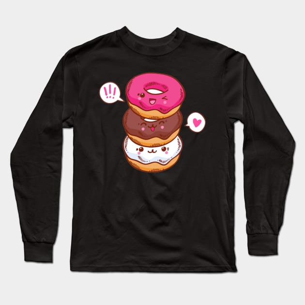 Group of three cute kawaii donuts. Long Sleeve T-Shirt by TheDesigNook